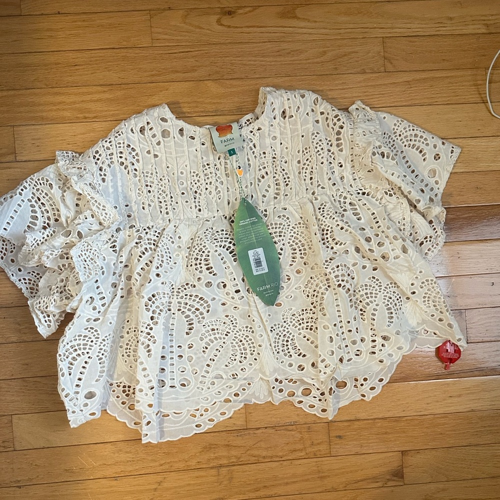 FARM Rio Off white Palm Tree Richilier Blouse - Size S.